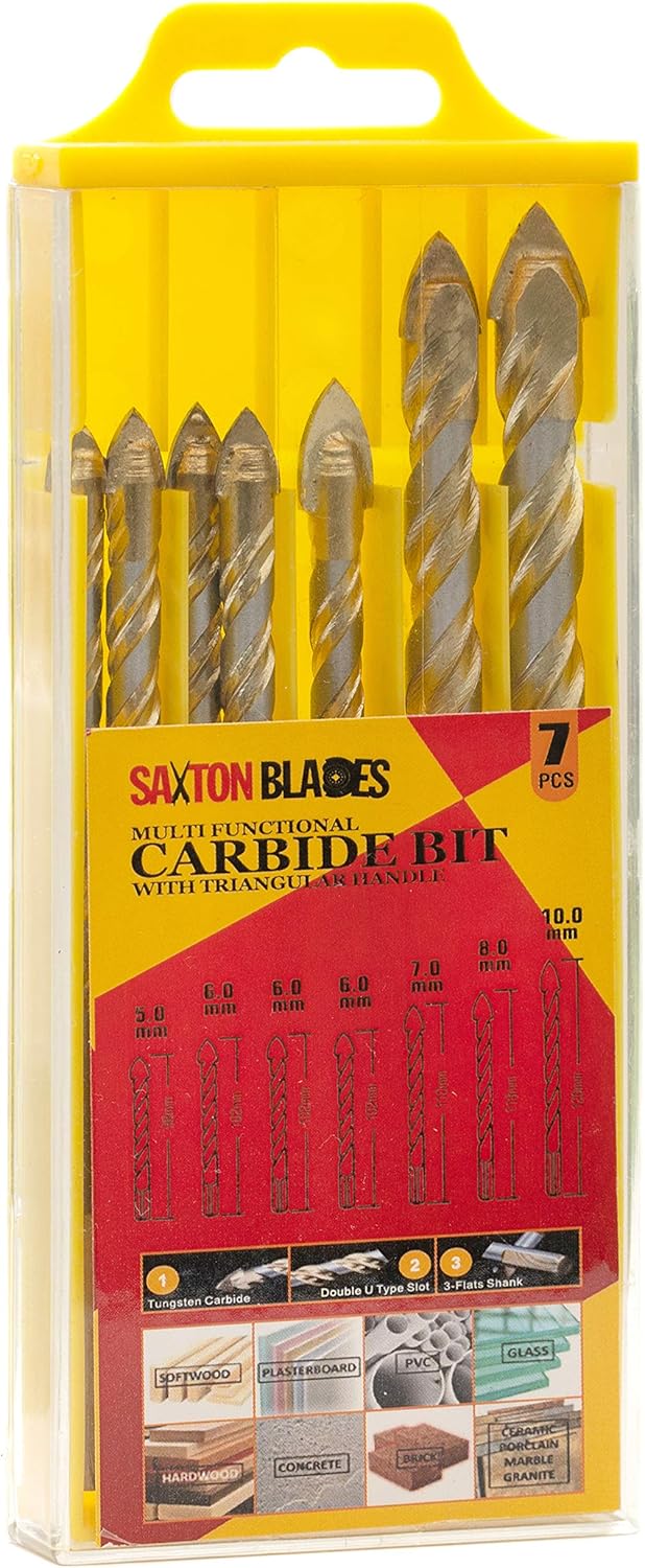 P7DBS Saxton 7pc Multi-Material Tile Drill Bits Set (5 6 6 6 7 8 10) for Ceramic Porcelain Granite Marble Masonry Glass etc in Plastic Storage Container - Image 5