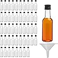 BELLE VOUS 48 Pack Mini Liquor Bottles - Reusable Plastic 50ml (1.7 fl oz) Empty Spirit Bottle with Black Screw Cap, Liquid Funnel for Easy Pouring, Filling - Miniature Bottles for Weddings, Parties