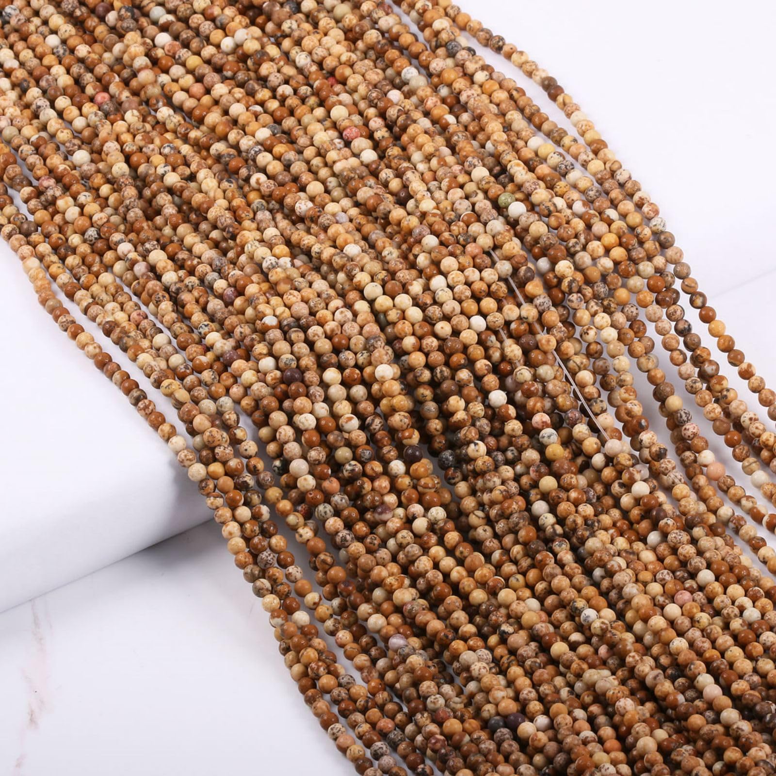 Photo 1 of 110pcs 3mm Natural Brown Picture Jasper Stone Loose Round Beads Gemstone Smooth Samll Spacer Beads for jewerly Making Bracelet Necklace