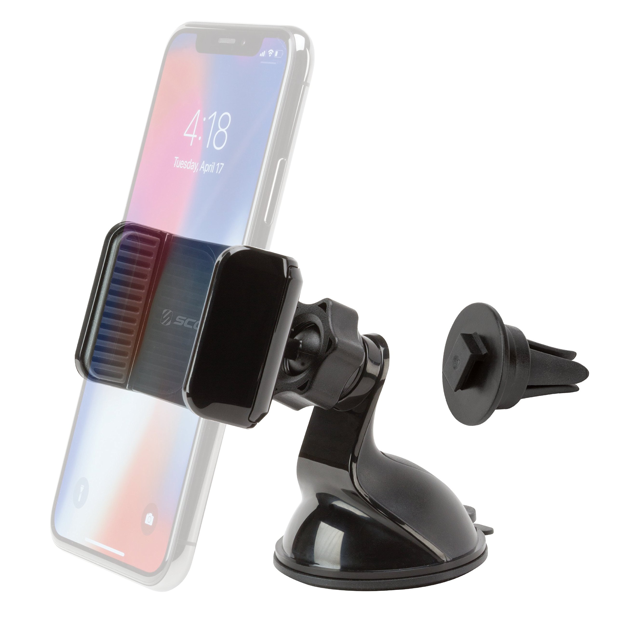Scosche VWDSM2 Car Mount 3-in1 Suction Cup Mount with Vent Clips for Mobile Devices - Window, Dash, Vent Mount, 360 Rotation