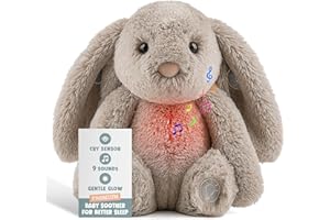 Gemma Joy Baby Sleep Soother Bunny for Baby – Cry Activated Heartbeat Stuffed Animal – Rechargeable Crib Soother with White Noise, Shush, Lullabies & Night Light – Newborn Essentials Must Haves