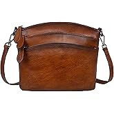 HESHE Crossbody Bags for Women Genuine Leather Purses with Multi-Pockets Vintage Ladies Small Shoulder Satchel Bag
