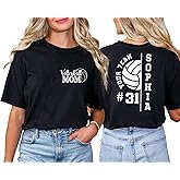 Julyly POD Personalized Volleyball Mom Shirt with Kids Name and Jersey Number, Volleyball Shirt for Women, Volleyballs Gifts