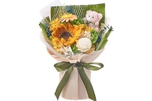 Polylove Flower Bouquet Preserved Sunflower Bouquets Graduation Flower Bouquet Rose with Bear Gift Box for Wife Mother Valentines Day Mothers Day Anniversary Birthday