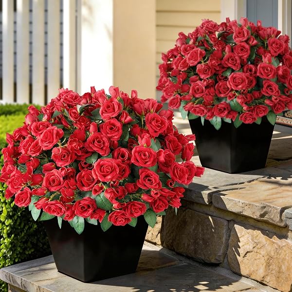 JUXDP 8 BUNDLES 17″ ARTIFICIAL ROSES, REALISTIC SILK...