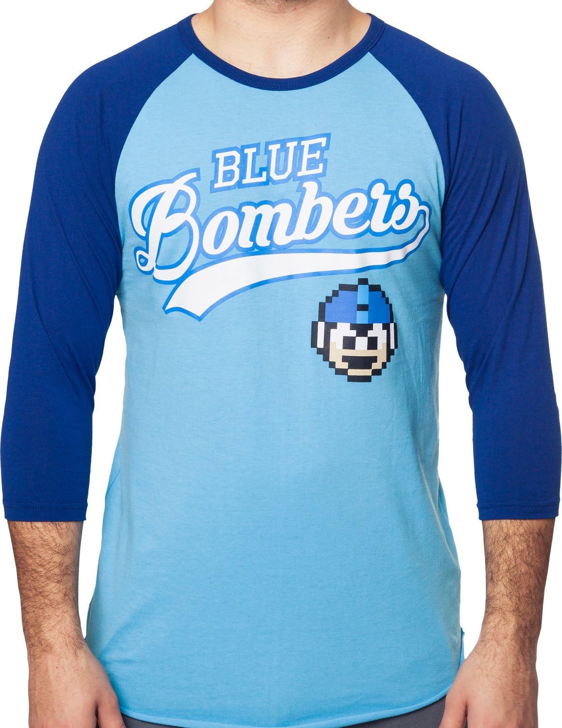 Freeze Men's Mega Man Blue Bomber Baseball Shirt Light Blue 2XL