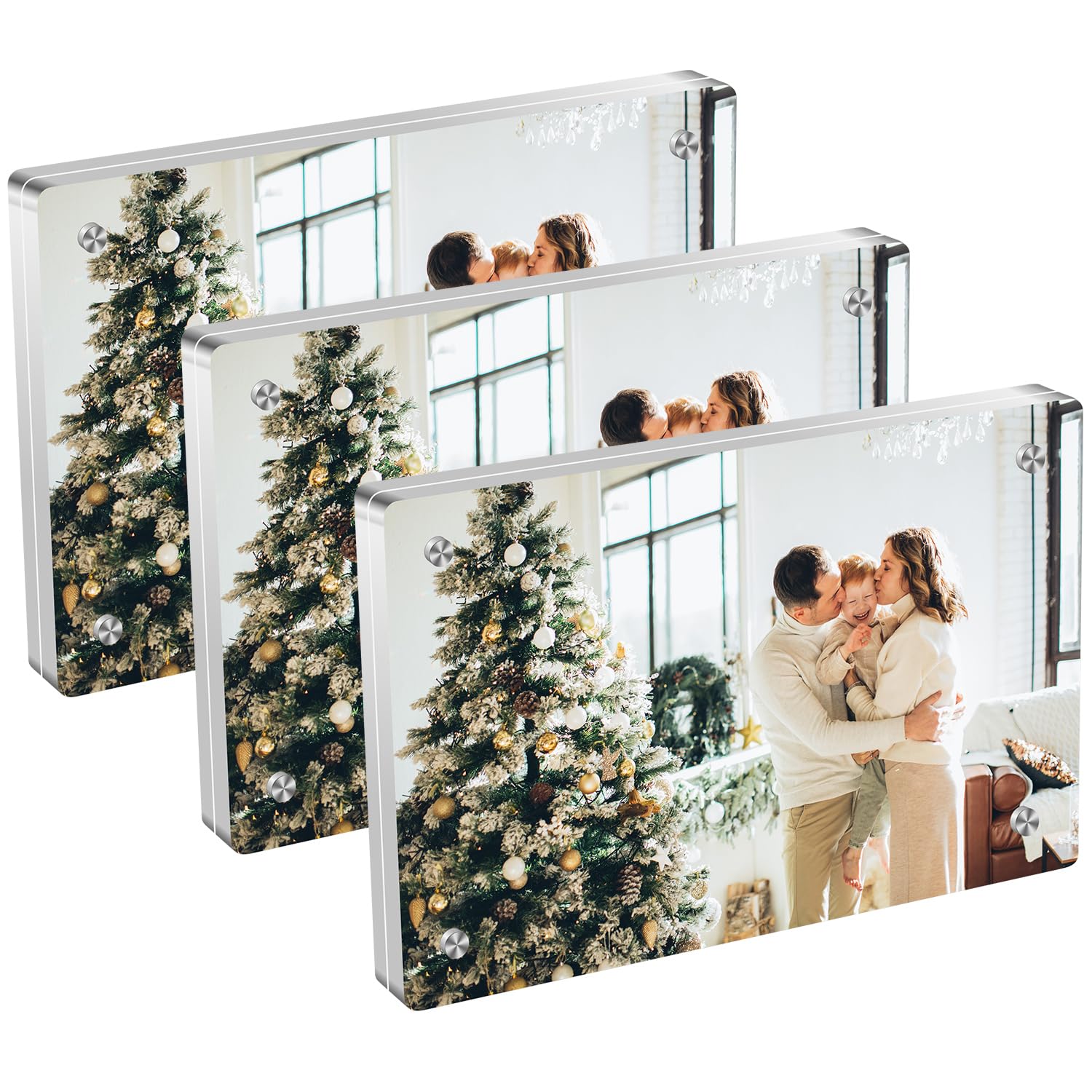 SIYOMG Acrylic Picture Photo Frames 5 x 7 Inch, 3 Pack Double Sided Clear Magnetic Acrylic Photo Block Picture Frame, Desktop Frameless Photograph Floating Display