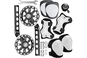 All-In-One Kids' Safety Bundle: Flash Mute Adjustable Training Wheels, Knee Pads, Elbow Pads & Wrist Guards, Compatible with 12 14 16 18 20 Inch Bikes - Complete Protective Gear Set - RIFTARA (Black)