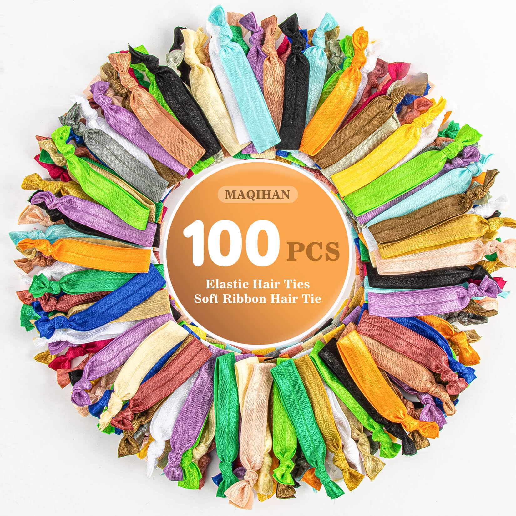 Photo 1 of MAQIHAN 100 PCS Soft Ribbon Hair-Ties - Elastic No Crease Ribbon, Knotted Hair Tie, 20 Colors for Woman, Girl