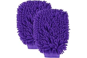 wuyaoyao 2PCS Car Wash Mitt, 10.14"×7.12" Chenille Microfiber Car Wash Mitts, Scratch-Free & Lint-Free, Absorbent Double Sided Clean Glove for Cars Cleaning, Auto Cleaning Supplies (Dark Purple)