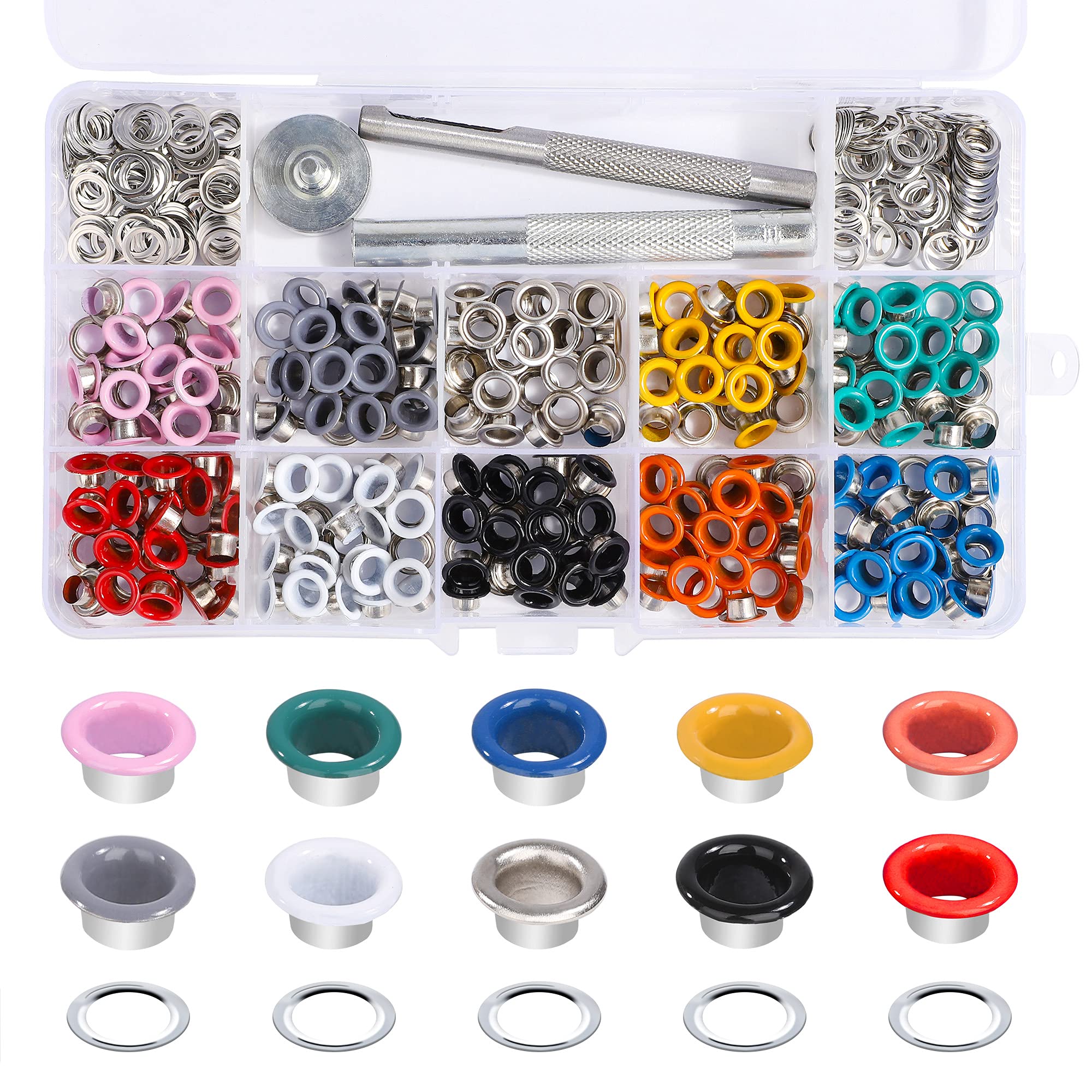 300 Pieces Multicolor Metal Grommets with Installation Tools, Suitable for Shoes, Hats, Belts, Clothes, Bags (10 Colors)
