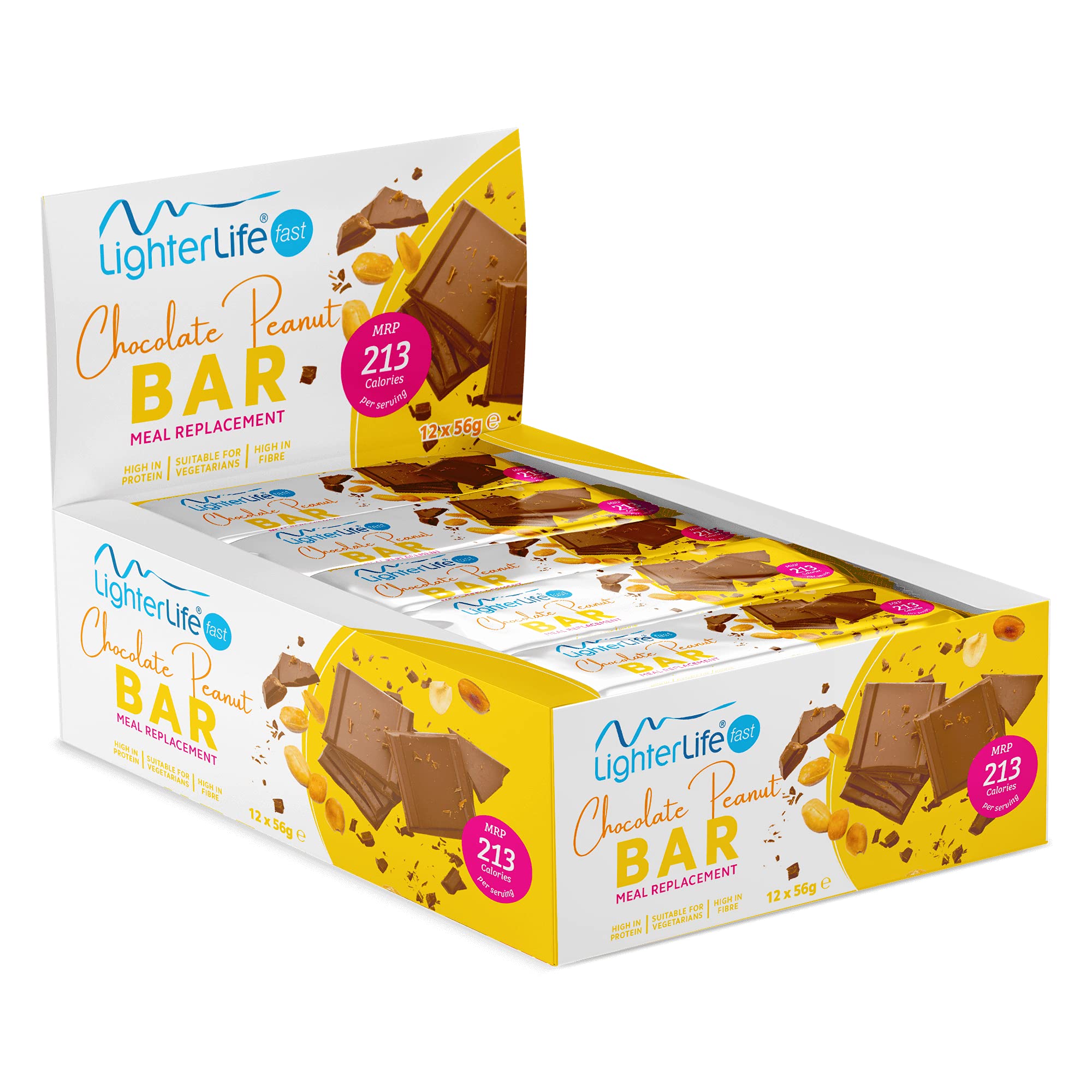 LighterLife Chocolate Peanut Bar, Weight Loss Meal Replacement Bar, High in Protein with up to 33% of RDA Vitamins and Minerals, 56g, Box of 12