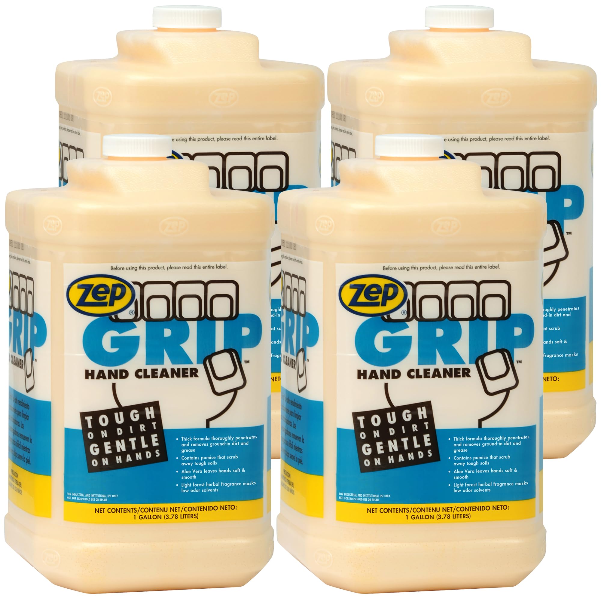 Zep Grip Industrial Pumice Hand Cleaner - 1 Gallon, (Case of 4) 308524 - Heavy Duty Degreaser. Contains Aloe Vera For Soft Smooth Finish