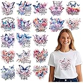 Wxiben Butterfly Iron on Transfers for T-Shirts - 20Pcs Butterfly Inspirational Dtf Transfers Ready to Press Heat Transfer Vinyl Stickers Flying Animal Floral Iron on Decals for Clothes Bag DIY Crafts