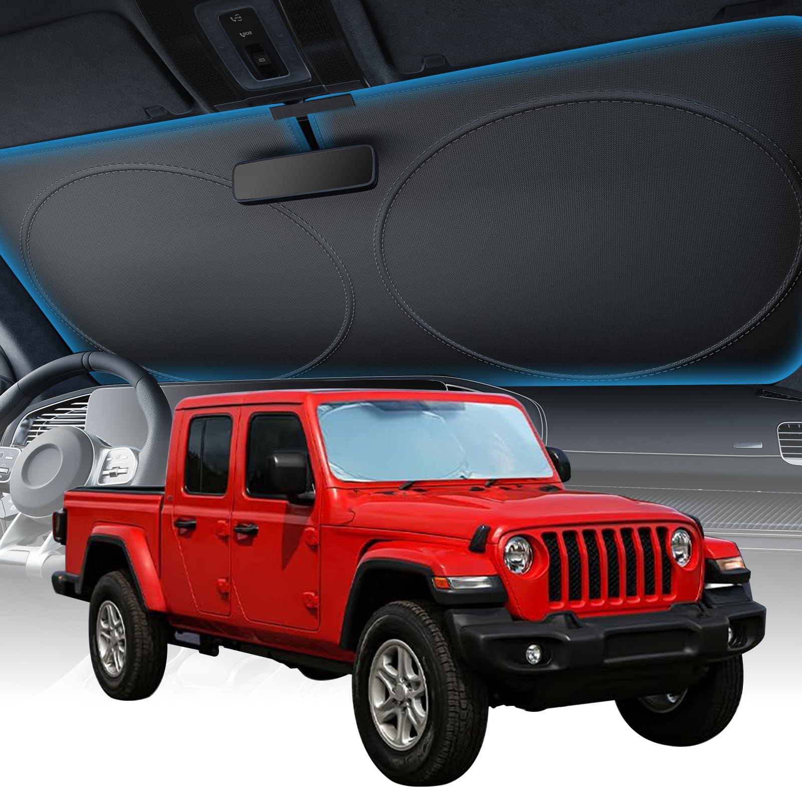 Photo 1 of 2025 Upgraded Zanch Car Front Windshield Sun Shade - Ultimate UV Protection & Heat Reduction|Innovative No Light Leakage Technology|Foldable Design for Jeep/Toyota, XSmall(60''x21'')