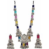 Siddhatva Ethnic Designer Traditional Indian Afghani Antique Silver Oxidized Matt Finish Long Necklace Earrings Jewelry Women