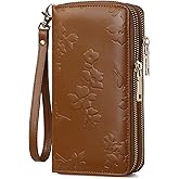 yiijay Womens Wallet RFID Blocking Large Capacity Leather Double Zip Wristlet Wallet Credit Card Phone Holder Ladies Clutch Purse Flora