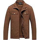 Pursky Men's Military Jacket Casual Washed Cotton Hooded Canvas Coat Fall Coat