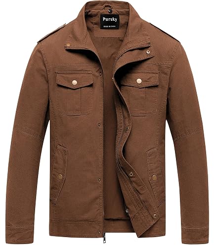 Prime-Fashion Mens Plain Shirt Regular Fit Khaki Cotton Jacket