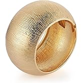 HZMAN 18K Gold Plated Wide Cuff Bracelet for Women - Premium Alloy Shiny Polished Double Layer Statement Bangle, Trendy Daily Wear Party Jewelry Accessory