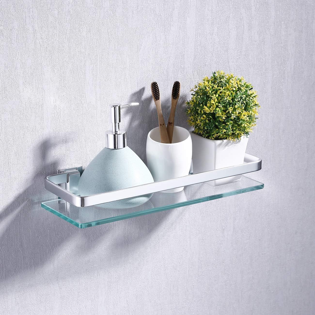 KES Aluminum Bathroom Glass Shelf Tempered Glass Rectangular 1 Tier Extra Thick Silver Sand
