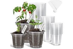 WANOCEAN 36 Packs 3.5/4/5 Inch Clear Nursery Pots for Plants, Plants Plant & Seed Starter Pots with Drainage Holes, Flexible Plastic Nursery Seedling Pots Variety Pack with 30pcs Labels