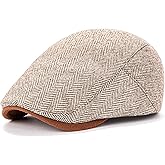 Newsboy Hats for Men Classic Herringbone Tweed Wool Blend Ivy Cap Flat Caps Gatsby-Style Cabbie Hat
