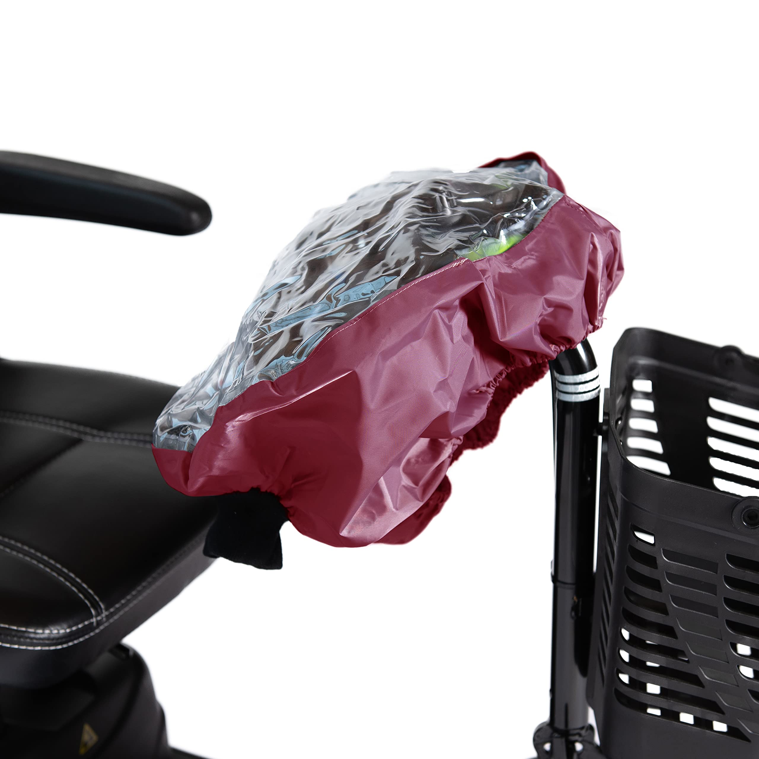 Kozee Komforts Mobility Scooter Tiller Cover - Waterproof, See-Through Panel, Hook and Loop Sealed Slots for Mirrors - Fits Delta Shaped Tillers with/without Mirrors - Small - Maroon