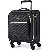 BAGSMART Underseat Carry On luggage Airline approved, 16-inch Softside Underseater Travel Suitcase with Spinner Wheels Lightweight Overnight Bag Small Rolling Carry-on for Women Men Weekender,Black