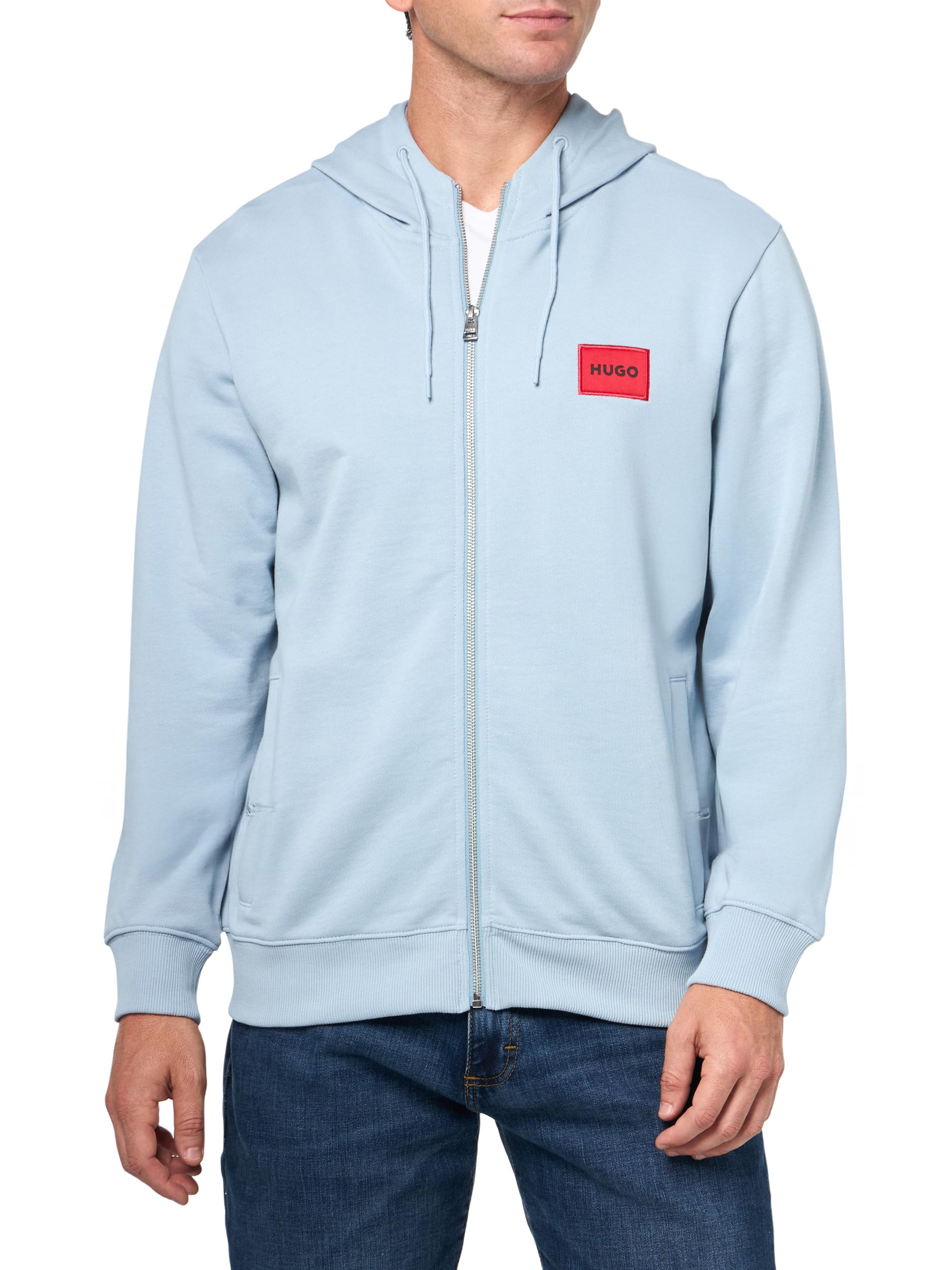 HUGO, Regular Fit Square Logo Jersey Hooded Zip Up Sweatshirt, dust blue, L