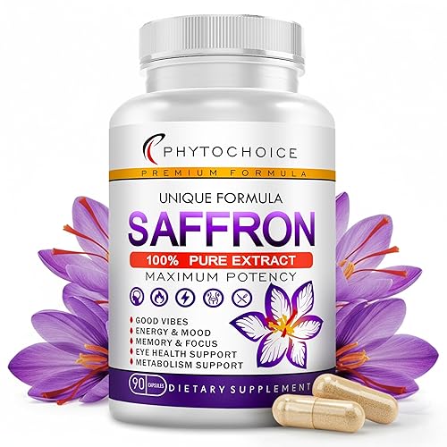Saffron Supplements - 100% Pure Saffron Extract Capsules - Boost Energy & Mood, Support Eye & Heart Health, Focus, Vision - Pure Saffron Extract 88.5 mg - Made in USA for Women & Men - 90 Capsules