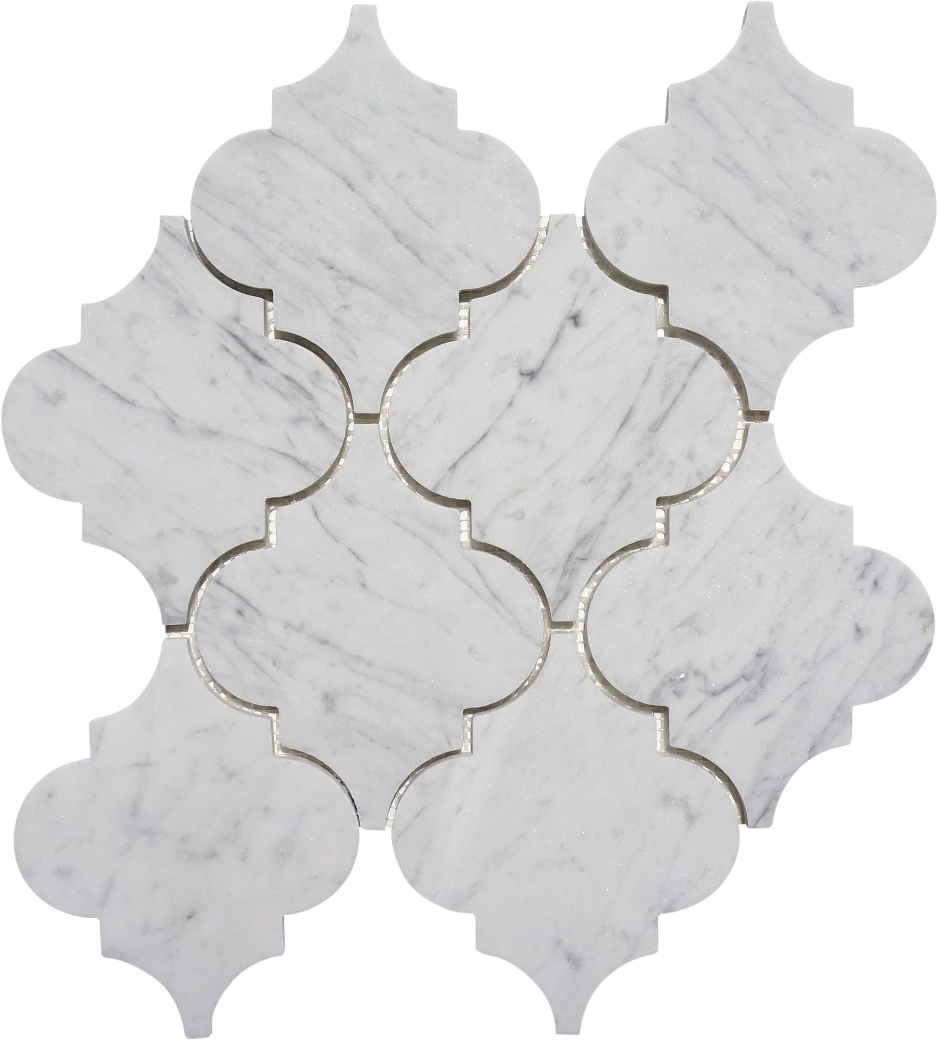Italian Bianco Carrara (Carrera) White Marble Large Arabesque (Lantern) Mosaic Tile - Polished