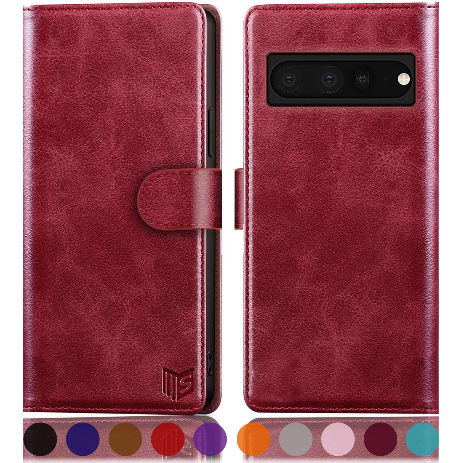 SUANPOT for Google Pixel 7 Pro 5G case with [Credit Card Holder][RFID Blocking],PU Leather Flip Book Protective Cover Women Men for Pixel 7 Pro Phone case Red