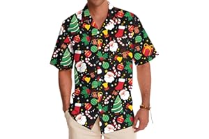 QAUN Mens Christmas Shirt:Christmas Shirt for Men Button Down Shirt Xmas Funny Print Shirt