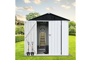 Zevemomo 6 x 4 ft Outdoor Storage Shed, All Weather Metal Shed with Metal Foundation & Lockable Doors, Tool Shed Outdoor Storage for Garden, Patio, Backyard, Lawn, White & Black