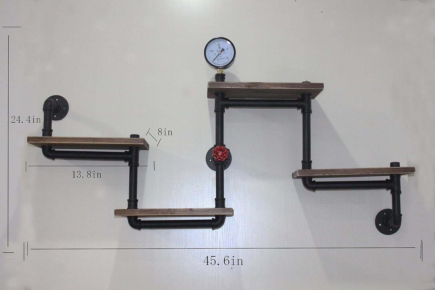 Industrial Rustic Modern Wood Ladder Pipe Wall Shelf 4 Layer Pipe Design Bookshelf DIY Shelving: Kitchen & Dining