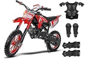 GENERIC 50cc Gas Dirt Bike for Kids, Mini Pit Bike with Front Rear Suspension, High-Performance Disc Brakes, Adjustable Speed Governor, Pull Start Engine, Emergency Kill Switch, Red, with Armor