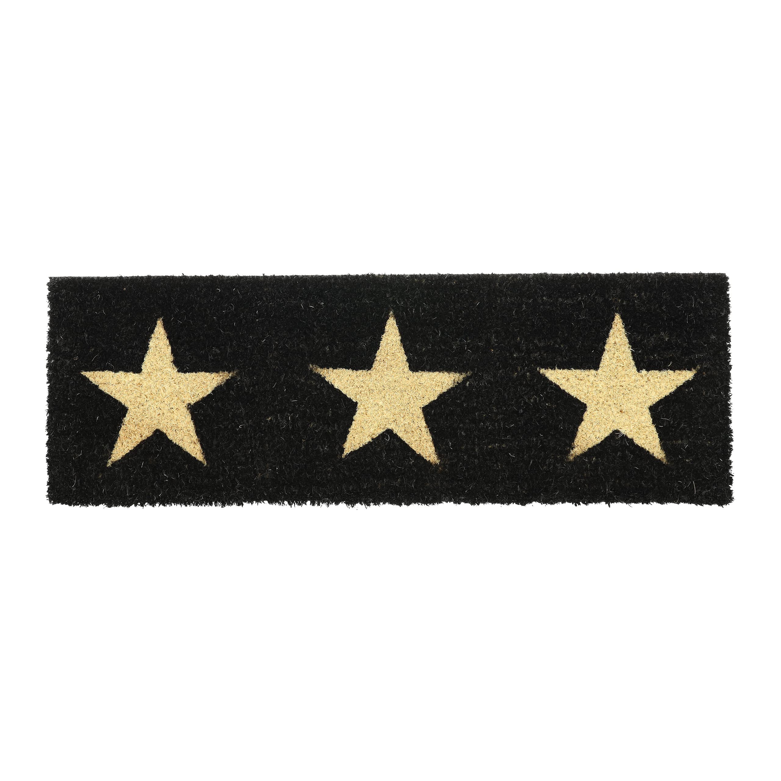 Relaxdays Three Stars Print Welcome Doormat Coir Rubber, 75 x 25 cm, Door Mat Inside & Outside, Non-Slip, Coir/Black