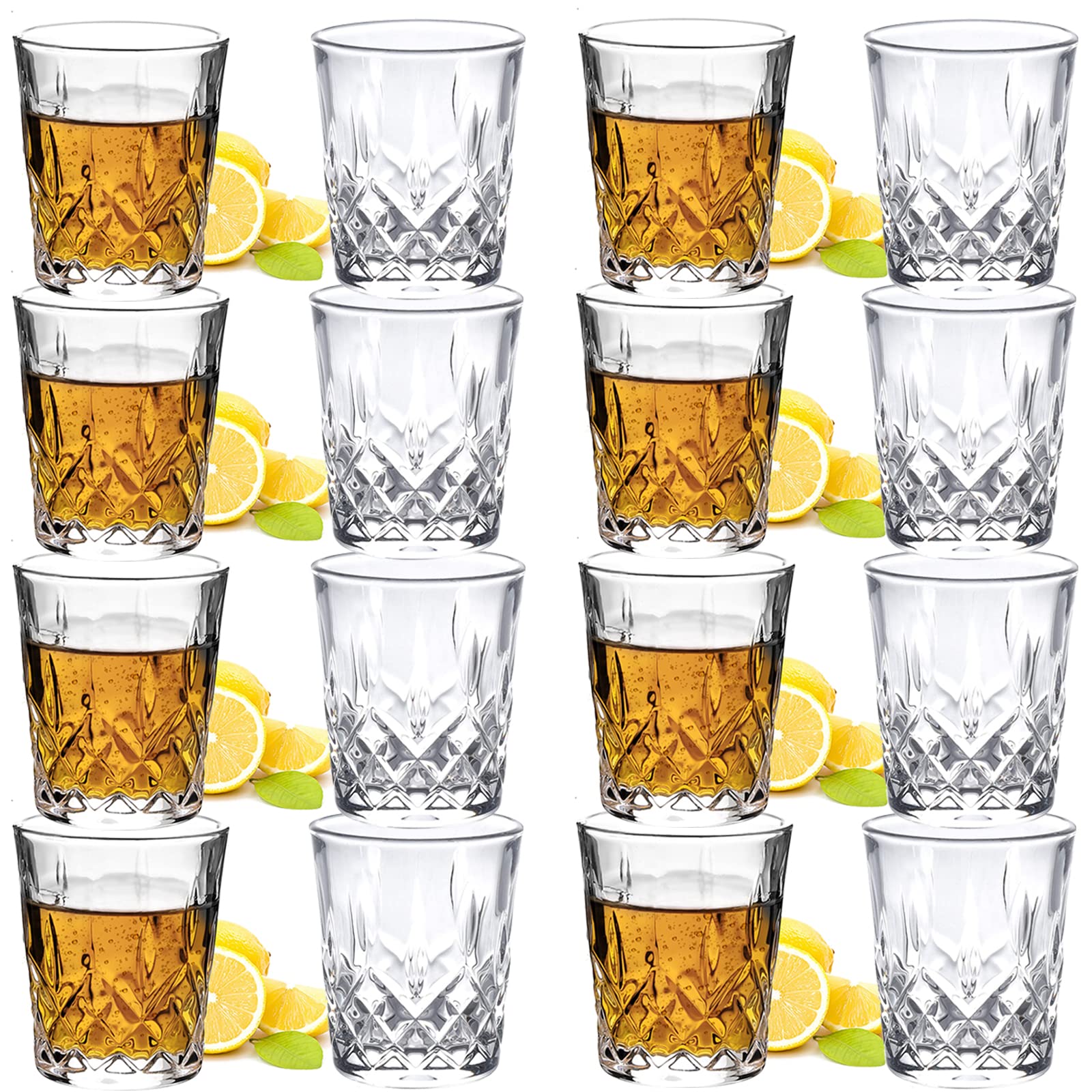 JAIEF 60ml Shot Glasses, Lead-Free Glass, Clear Heavy Base Shot Glass (Set of 16)