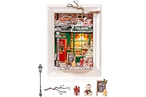 Rolife 3D Diorama Frame, Wall-Mounted Shadow Box & Dollhouse Display Case for & Christmas Decor, Quick-Build Unfinished Kit, Halloween Memorial Gift for Families (Santa's Toy Shop)