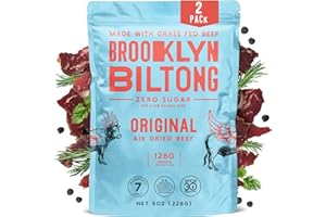 Brooklyn Biltong - Air Dried Grass Fed Beef Snack, South African Beef Jerky - Whole30 Approved, Paleo, Keto, Gluten Free, Sugar Free, Made in USA - 8 oz, Pack of 2 (Original)