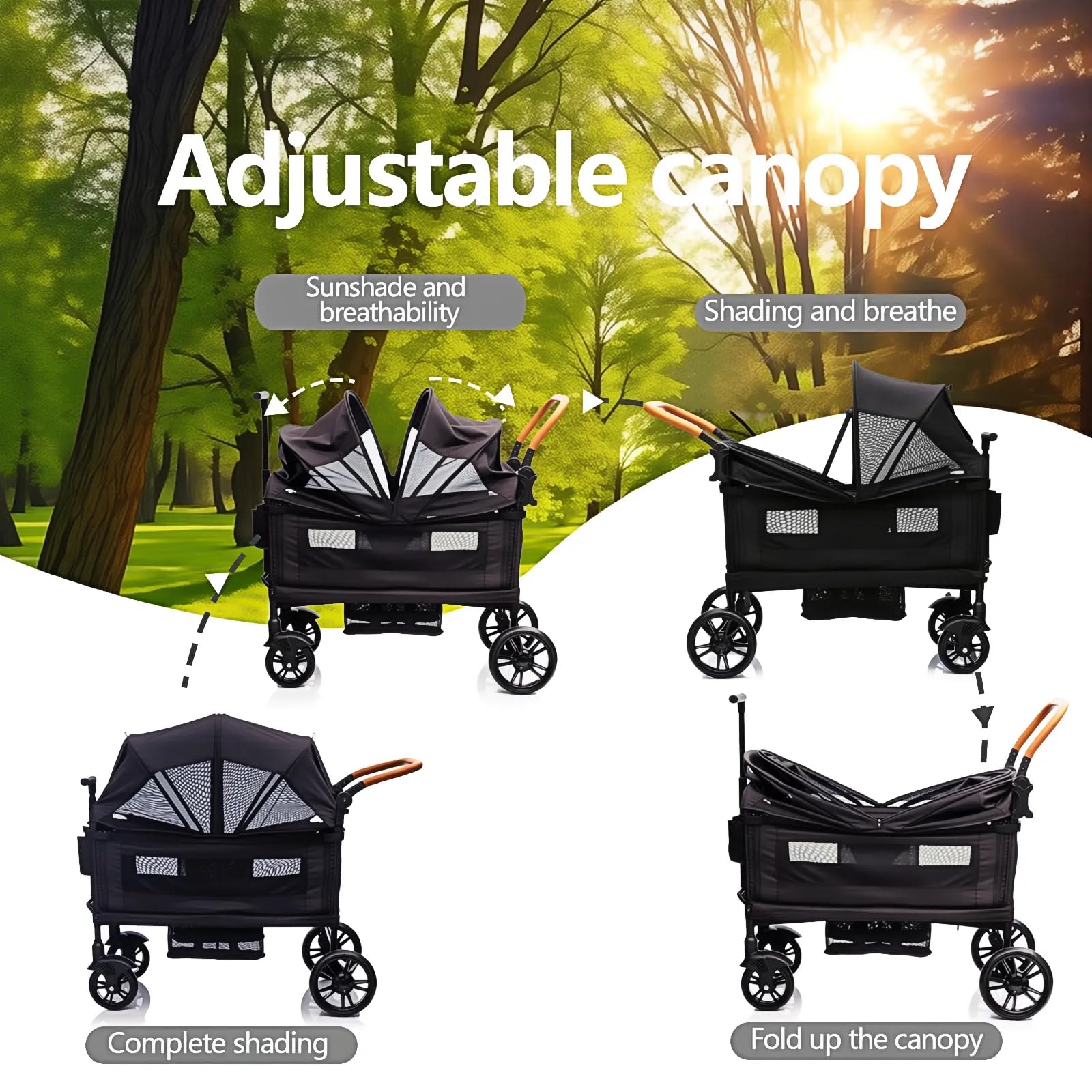 Wagon Stroller for 2 Kids & Cargo-Travel Stroller Push-Pull Double Wagon Lightweight Folding Stroller for Newborn&Toddler with 5-Point Harness,Adjustable Handle Bar and Canopy,Tray Table,Cup Holder