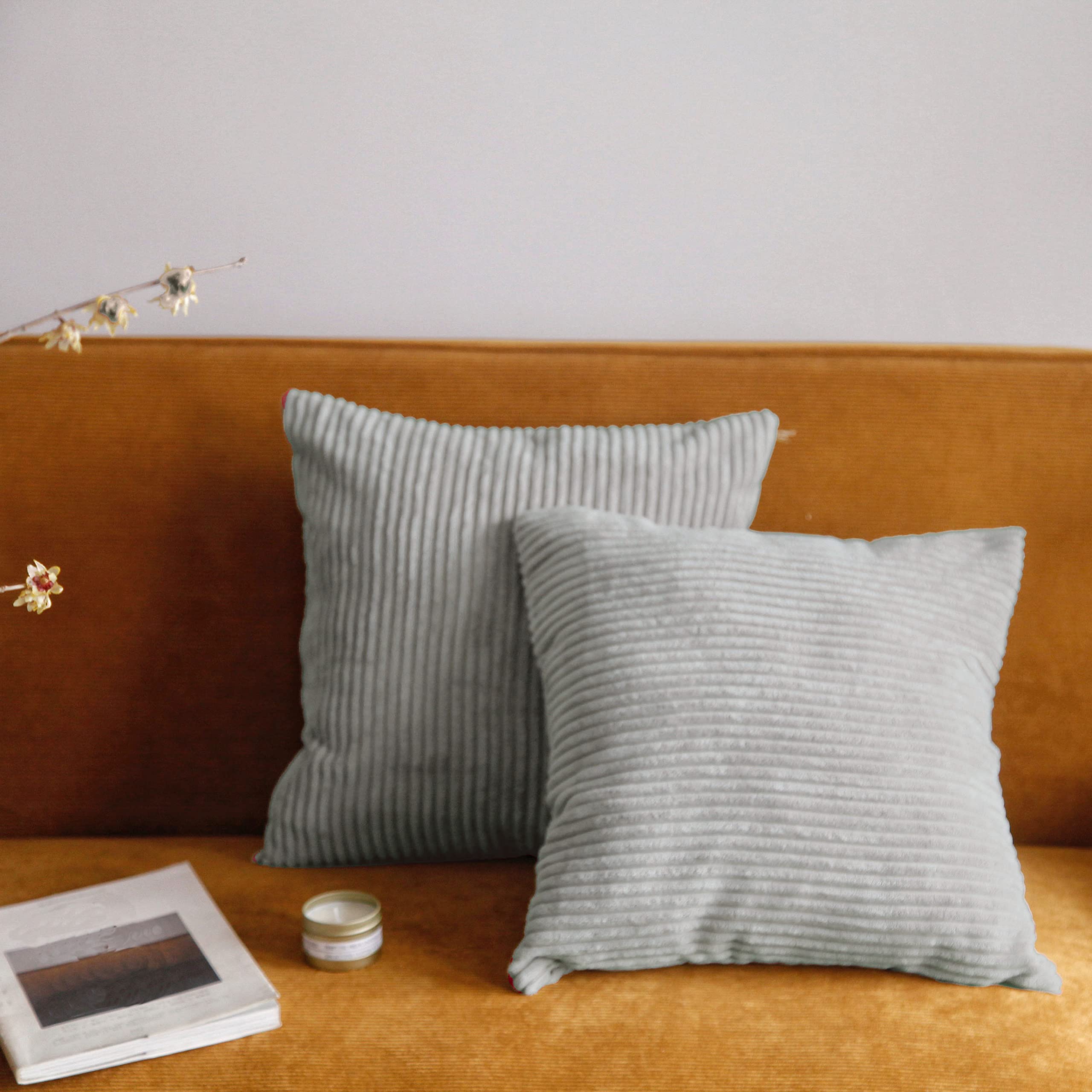 Pagnanno. Set of 2 Soft Velvet Cushion Covers 45x45cm(18x18 Inches) Corduroy Throw Pillowcases Cushion Covers for Chairs,living room,bedroom with Invisible Zipper (18"x18" (Pack of 2), Silver Grey)