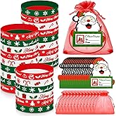 JellyArch 72 Pcs 24 Set Christmas Party Gifts Xmas Silicone Wristbands with Gift Tags Organza Bags Xmas Party Favors Goodie Bag Fillers Stocking Stuffers(Christmas Style)