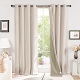 Deconovo Faux Linen Blackout Curtains Eyelet Thermal Insulated Pale Khaki W55 x view 2