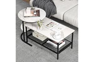 COSTWAY Nesting Coffee Table Set of 2, 31.5'' Modern Center Coffee Table and 20.5'' Small Sofa Side Table, Faux Marble Coffee