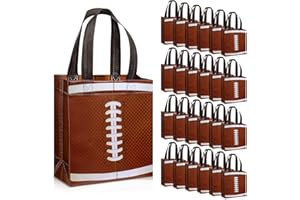 Huhumy 24 Pcs Sports Party Favor Bags Football Basketball Baseball Soccer Treat Goodie Gift Bag with Handles for Party Gift(Football)