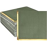 Fulmoon 100 Pack 2 Ply Cocktail Napkins Paper Gold Foil Trim Edge Beverage Dessert Disposable Paper Napkins Dinner Baby Shower Wedding Birthday Party Tableware Decorations, 5 x 5 Inches(Olive Green)