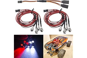 2Pack HIRCQOO 4LED RC Car LED Light Headlights Taillight Lighting with JR Y Cable Compatible with Traxxas HSP Tamiya Redcat RC4WD Axial HPI Kyosho Arrma 1/8 1/10 1/12 RC Car,2Red & 2White (3mm LEDs)