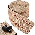 AMGSH 3.5" Craft Jute Webbing Tape | 10 Yards Roll Natural Burlap with Red Stitching for Upholstery, Crafts, Chairs
